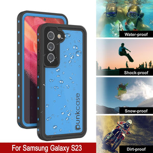 Funda resistente al agua Galaxy S23 PunkCase StudStar Light Blue delgada, resistente a impactos de 6.6 pies bajo el agua IP68.