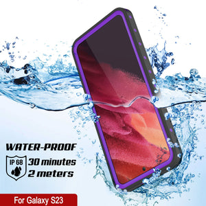Estuche impermeable Galaxy S23 PunkCase StudStar morado delgado, resistente hasta 6.6 pies bajo el agua, a prueba de golpes/nieve IP68.