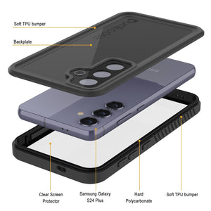 Funda impermeable para Galaxy S24+ Plus PunkCase StudStar negra fina de 2 m, resistente al agua, IP68, a prueba de golpes y nieve
