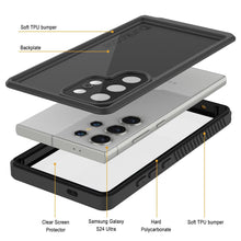 Cargar imagen en el visor de la galería, Funda impermeable para Galaxy S24 Ultra PunkCase StudStar negra fina de 2 m, resistente al agua, IP68, a prueba de golpes y nieve
