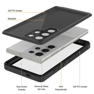 Funda impermeable para Galaxy S24 Ultra PunkCase StudStar negra fina de 2 m, resistente al agua, IP68, a prueba de golpes y nieve