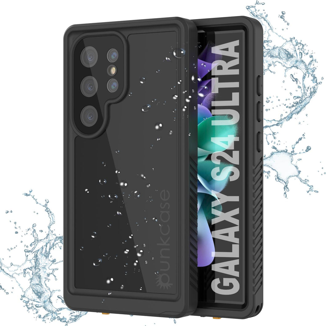 Funda impermeable para Galaxy S24 Ultra PunkCase StudStar negra fina de 2 m, resistente al agua, IP68, a prueba de golpes y nieve