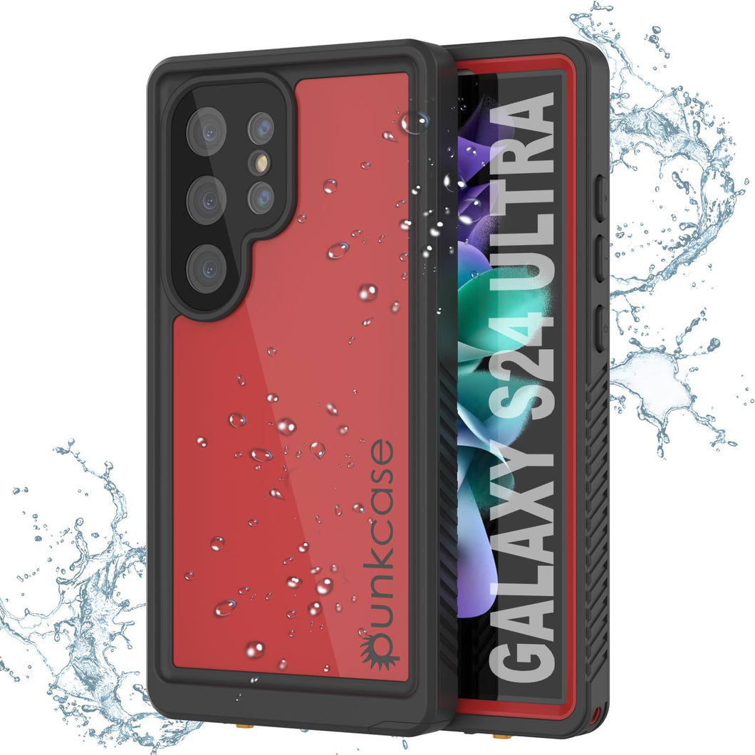 Funda impermeable para Galaxy S24 Ultra PunkCase StudStar roja fina de 6,6 pies, resistente al agua IP68, a prueba de golpes y nieve