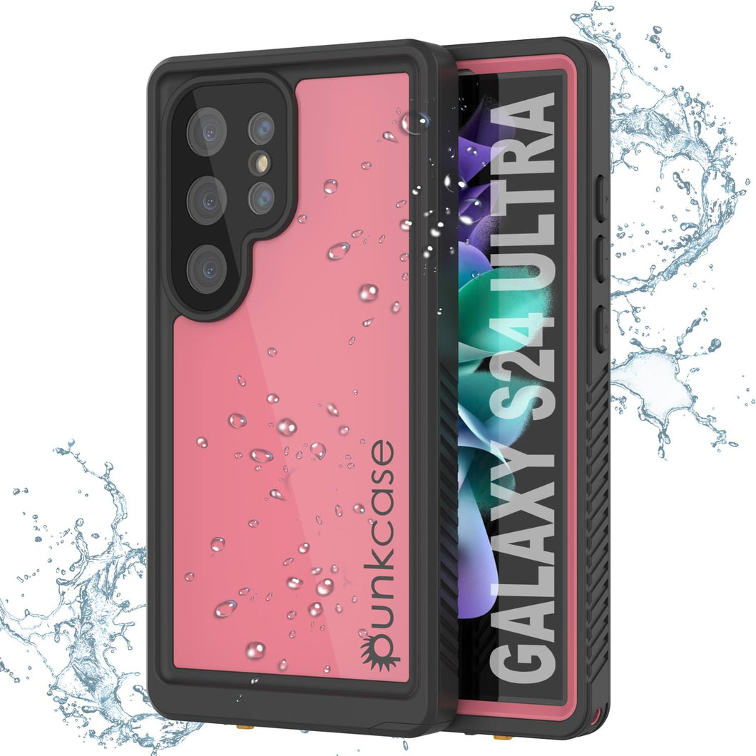 Funda impermeable para Galaxy S24 Ultra PunkCase StudStar, delgada, color rosa, 2 m, resistente al agua, IP68, a prueba de golpes y nieve