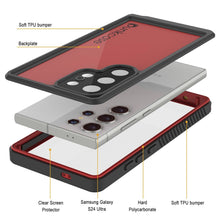 Cargar imagen en el visor de la galería, Funda impermeable para Galaxy S24 Ultra PunkCase StudStar roja fina de 6,6 pies, resistente al agua IP68, a prueba de golpes y nieve
