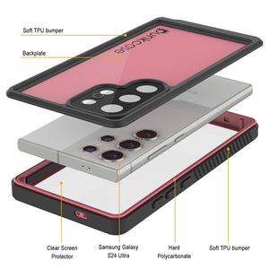 Funda impermeable para Galaxy S24 Ultra PunkCase StudStar, delgada, color rosa, 2 m, resistente al agua, IP68, a prueba de golpes y nieve
