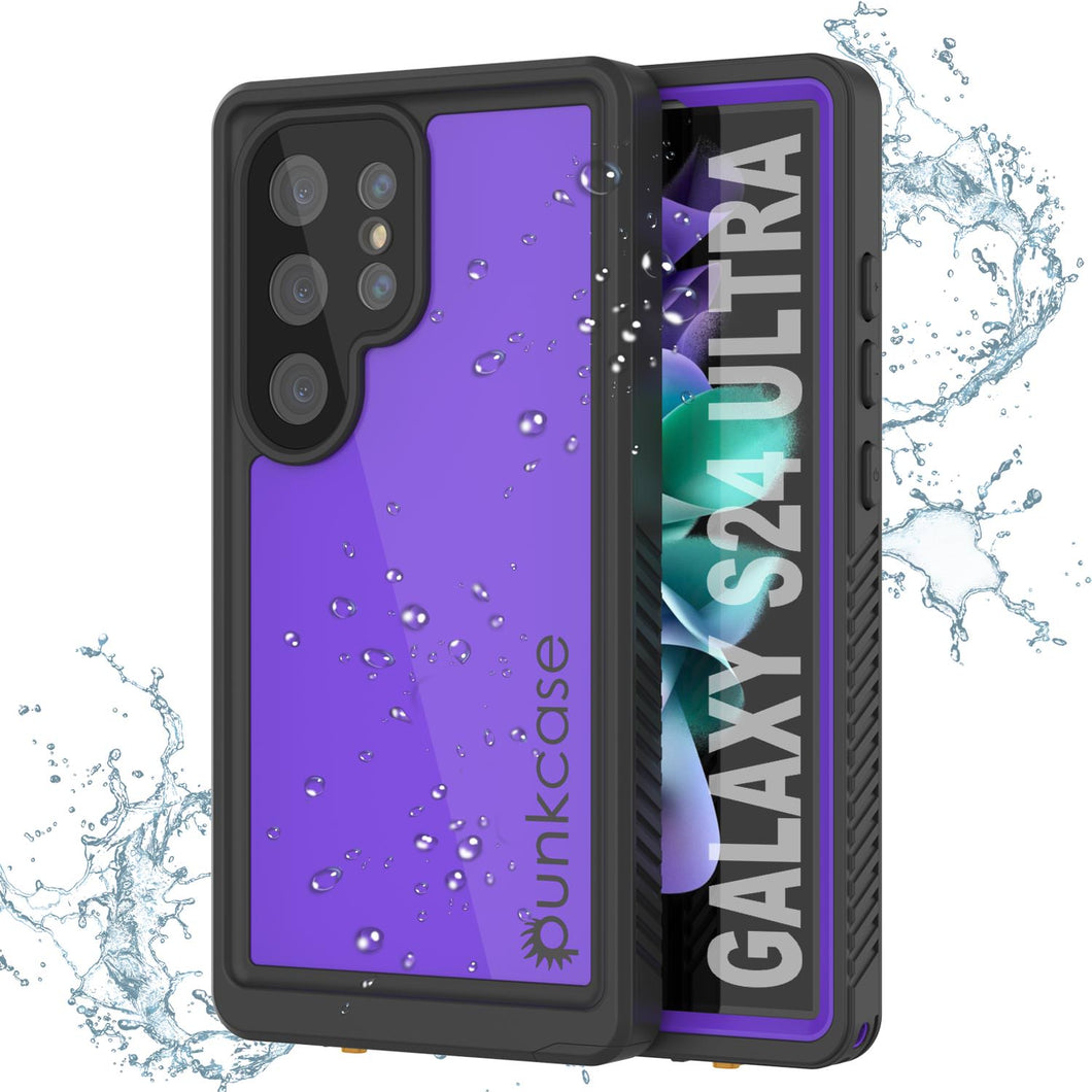 Funda impermeable para Galaxy S24 Ultra PunkCase StudStar Purple Thin 6.6ft Underwater IP68 a prueba de golpes y nieve