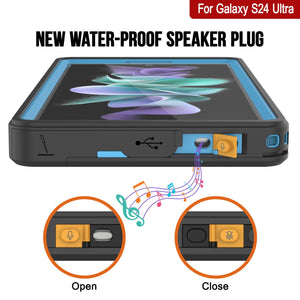 Funda impermeable para Galaxy S24 Ultra PunkCase StudStar azul claro fina de 6,6 pies sumergible IP68 a prueba de golpes