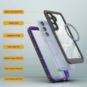 Funda impermeable para Galaxy S25, Punkcase [Extreme Mag Series] Armor Cover con protector de pantalla incorporado [morado]