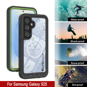 Funda impermeable para Galaxy S25, Punkcase [Extreme Mag Series] Armor Cover con protector de pantalla incorporado [Verde]