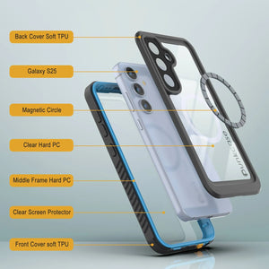 Funda impermeable para Galaxy S25, Punkcase [Extreme Mag Series] Armor Cover con protector de pantalla incorporado [azul]