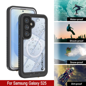 Funda impermeable para Galaxy S25, Punkcase [Extreme Mag Series] Armor Cover con protector de pantalla incorporado [blanco]