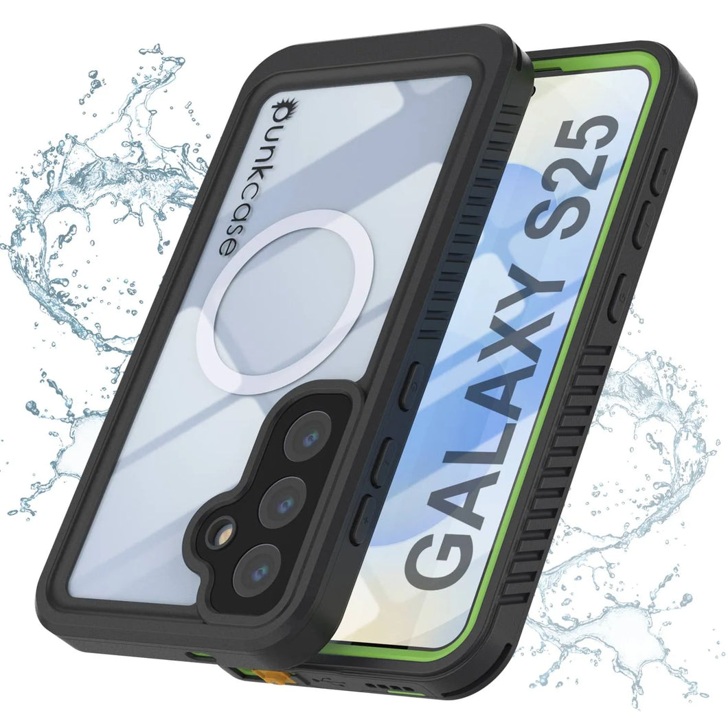 Funda impermeable para Galaxy S25, Punkcase [Extreme Mag Series] Armor Cover con protector de pantalla incorporado [Verde]