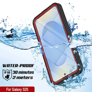 Funda impermeable para Galaxy S25, Punkcase [Extreme Mag Series] Armor Cover con protector de pantalla incorporado [Rojo]