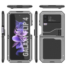Cargar imagen en el visor de la galería, Funda de metal Galaxy Z Flip4, Resistente Armadura de Grado Militar, Cobertura Completa de Cuerpo Duro [Plata]
