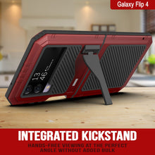 Cargar imagen en el visor de la galería, Funda de metal Galaxy Z Flip4, resistente de grado militar, cubierta de armadura de cuerpo completo resistente [Rojo]
