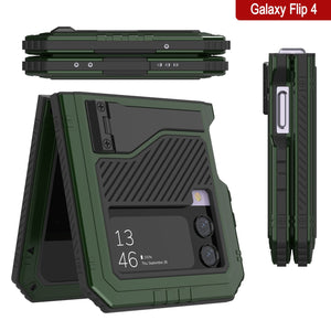 Carcasa de metal Galaxy Z Flip4, cubierta resistente de grado militar de cuerpo completo duro [verde oscuro].