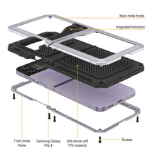 Load image into Gallery viewer, Estuche de metal Galaxy Z Flip4, resistente con grado militar, cubierta de armadura de cuerpo completo [blanco]
