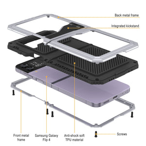 Estuche de metal Galaxy Z Flip4, resistente con grado militar, cubierta de armadura de cuerpo completo [blanco]