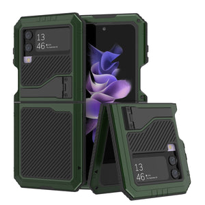 Carcasa de metal Galaxy Z Flip4, cubierta resistente de grado militar de cuerpo completo duro [verde oscuro].