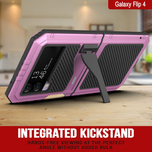 Funda de Metal Galaxy Z Flip4, Cobertura de Armadura Militar Resistente para todo el cuerpo [Rosa]