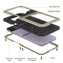 Load image into Gallery viewer, Estuche de metal para Galaxy Z Flip4, cubierta de armadura de grado militar resistente, cuerpo completo duro [oro]
