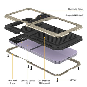 Estuche de metal para Galaxy Z Flip4, cubierta de armadura de grado militar resistente, cuerpo completo duro [oro]