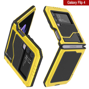 Funda de metal Galaxy Z Flip4, cubierta de armadura resistente de grado militar, cuerpo completo duro [neón].