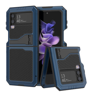 Carcasa de metal Galaxy Z Flip4, cubierta de armadura resistente de grado militar de cuerpo completo [azul].