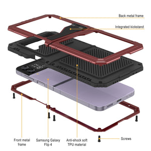 Funda de metal Galaxy Z Flip4, resistente de grado militar, cubierta de armadura de cuerpo completo resistente [Rojo]