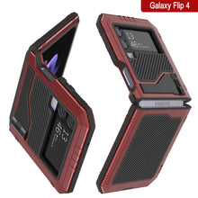 Cargar imagen en el visor de la galería, Funda de metal Galaxy Z Flip4, resistente de grado militar, cubierta de armadura de cuerpo completo resistente [Rojo]

