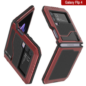 Funda de metal Galaxy Z Flip4, resistente de grado militar, cubierta de armadura de cuerpo completo resistente [Rojo]