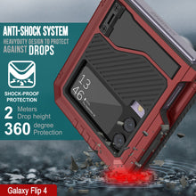 Cargar imagen en el visor de la galería, Funda de metal Galaxy Z Flip4, resistente de grado militar, cubierta de armadura de cuerpo completo resistente [Rojo]
