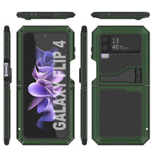 Load image into Gallery viewer, Carcasa de metal Galaxy Z Flip4, cubierta resistente de grado militar de cuerpo completo duro [verde oscuro].
