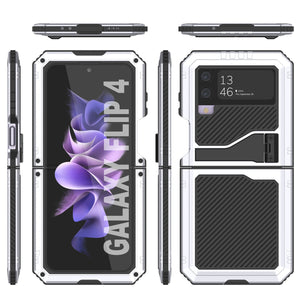 Estuche de metal Galaxy Z Flip4, resistente con grado militar, cubierta de armadura de cuerpo completo [blanco]