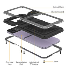 Cargar imagen en el visor de la galería, Funda de metal Galaxy Z Flip4, Resistente Armadura de Grado Militar, Cobertura Completa de Cuerpo Duro [Plata]
