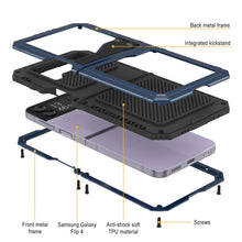 Load image into Gallery viewer, Carcasa de metal Galaxy Z Flip4, cubierta de armadura resistente de grado militar de cuerpo completo [azul].
