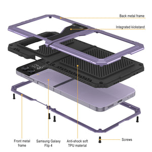 Carcasa Galaxy Z Flip4 de metal, funda resistente de grado militar que protege todo el cuerpo [morada].