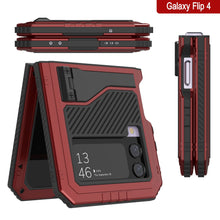Cargar imagen en el visor de la galería, Funda de metal Galaxy Z Flip4, resistente de grado militar, cubierta de armadura de cuerpo completo resistente [Rojo]
