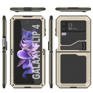 Estuche de metal para Galaxy Z Flip4, cubierta de armadura de grado militar resistente, cuerpo completo duro [oro]