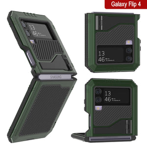 Carcasa de metal Galaxy Z Flip4, cubierta resistente de grado militar de cuerpo completo duro [verde oscuro].