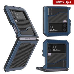 Carcasa de metal Galaxy Z Flip4, cubierta de armadura resistente de grado militar de cuerpo completo [azul].