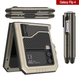 Estuche de metal para Galaxy Z Flip4, cubierta de armadura de grado militar resistente, cuerpo completo duro [oro]