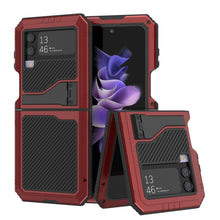 Cargar imagen en el visor de la galería, Funda de metal Galaxy Z Flip4, resistente de grado militar, cubierta de armadura de cuerpo completo resistente [Rojo]
