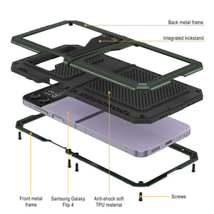 Carcasa de metal Galaxy Z Flip4, cubierta resistente de grado militar de cuerpo completo duro [verde oscuro].