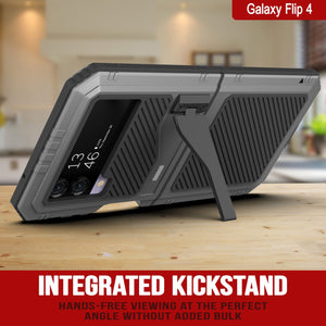 Funda de metal Galaxy Z Flip4, Resistente Armadura de Grado Militar, Cobertura Completa de Cuerpo Duro [Plata]