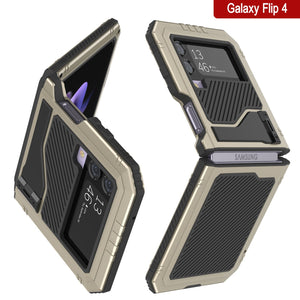 Estuche de metal para Galaxy Z Flip4, cubierta de armadura de grado militar resistente, cuerpo completo duro [oro]