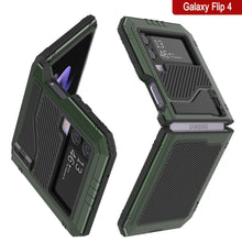 Load image into Gallery viewer, Carcasa de metal Galaxy Z Flip4, cubierta resistente de grado militar de cuerpo completo duro [verde oscuro].
