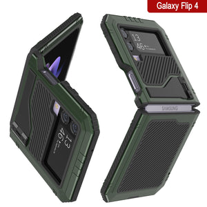 Carcasa de metal Galaxy Z Flip4, cubierta resistente de grado militar de cuerpo completo duro [verde oscuro].