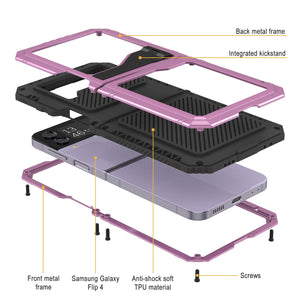 Funda de Metal Galaxy Z Flip4, Cobertura de Armadura Militar Resistente para todo el cuerpo [Rosa]